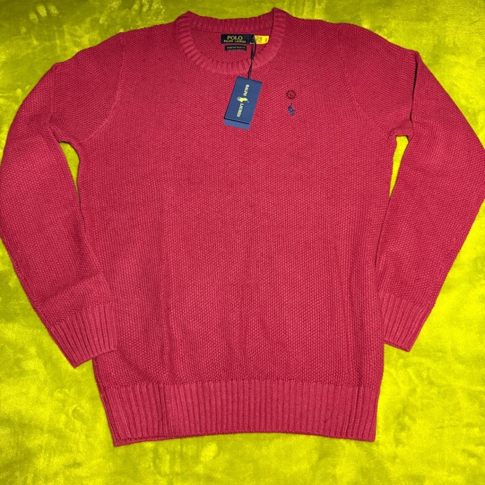 NWT Polo Ralph Lauren Men's Cotton Knit Crewneck Sweater Red Large